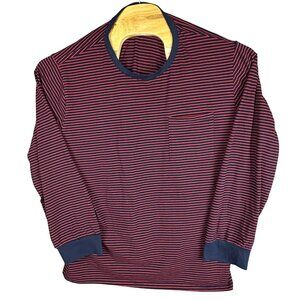 Sykooria Shirt Men's 2XL Red & Navy Striped Pullover Long-Sleeve Front Pocket